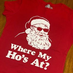 Santa Claus Where My Ho’s at T-Shirt XL Womens Inappropriate Christmas Shirt NWT